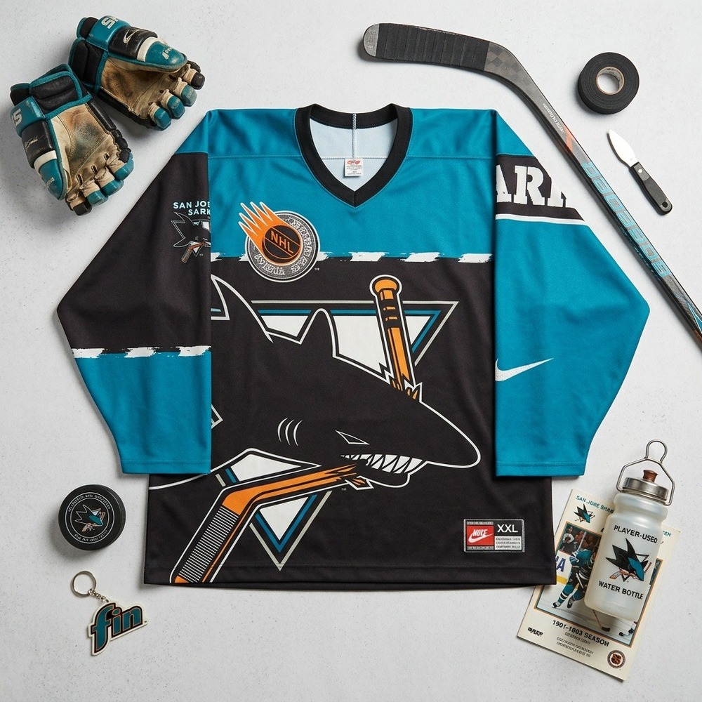 Vintage 90s Nike San Jose Sharks NHL Street Jersey Long Sleeve Mens XXL